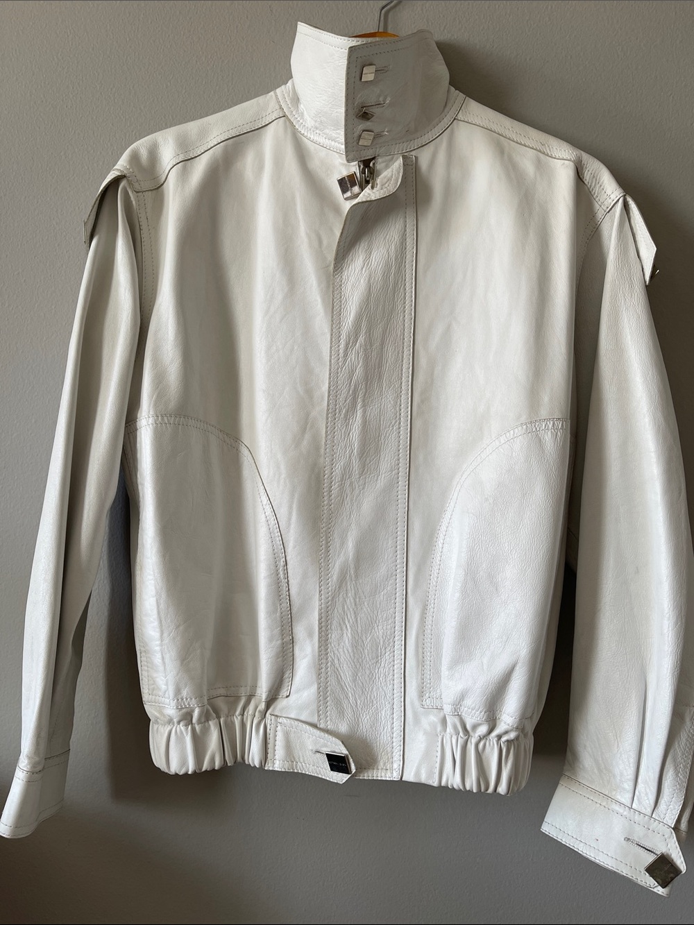 Bottega Veneta White Leather Stand-Collar Jacket